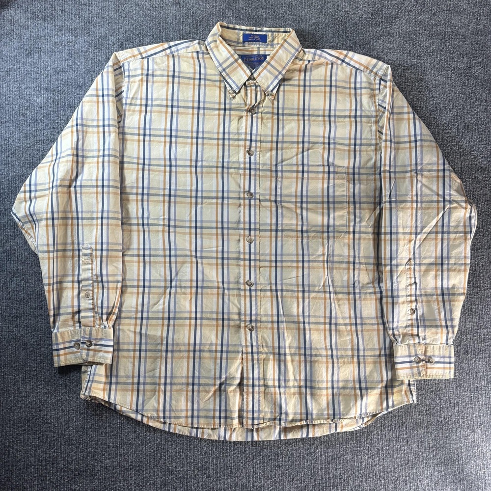 Pendleton Shirt Mens XL Beige Plaid Button Down Long‎ Sleeve Cotton Casual Top